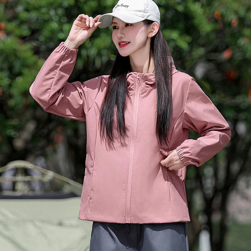 Spring and summer thin women's hooded new all-match solid color explosion mountaineering jacket breathable sports jacket