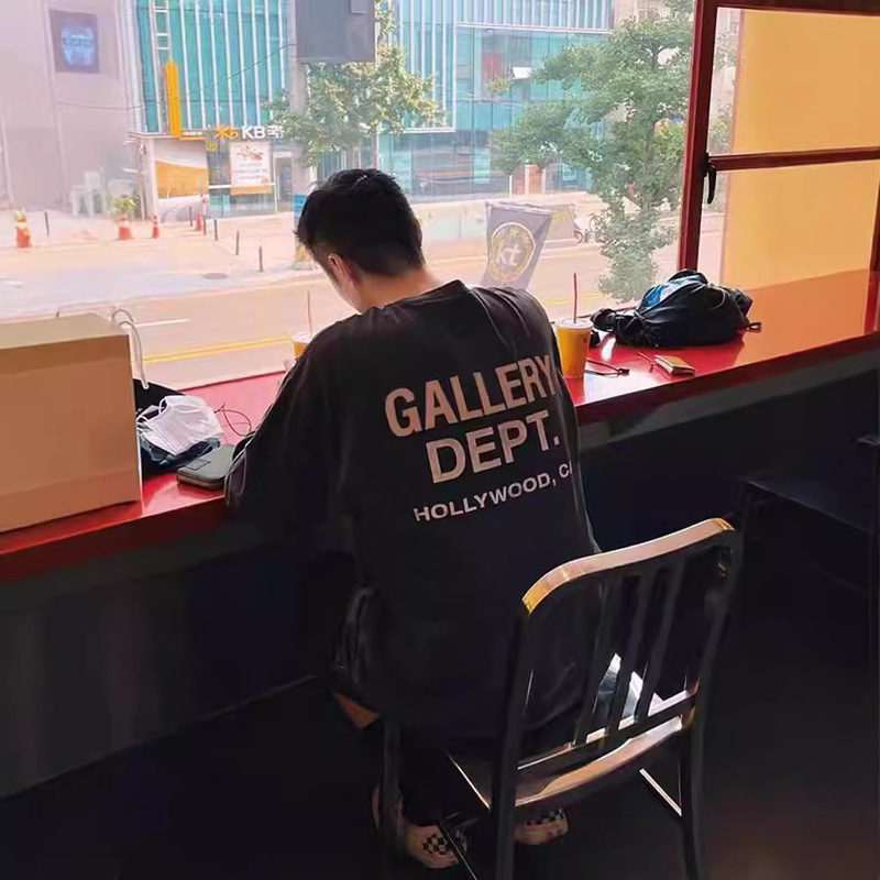 gallery dept retro vintage distressed washed flame American fashion brand autumn and winter long sleeve T-shirt men