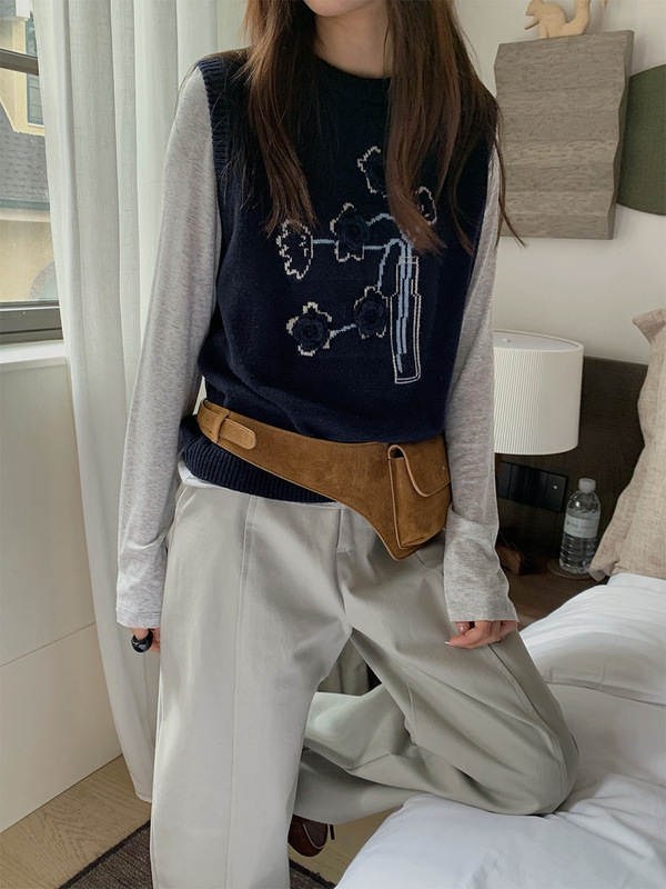 苏奈 甜美立体小花35%羊毛马甲女秋季休闲叠穿百搭上衣tableblue|undefined