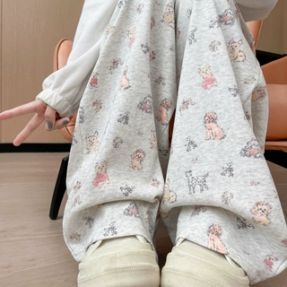 华棉小狗阔腿裤春秋新款高腰显瘦慵懒休闲遛弯裤窄版直筒山本裤子