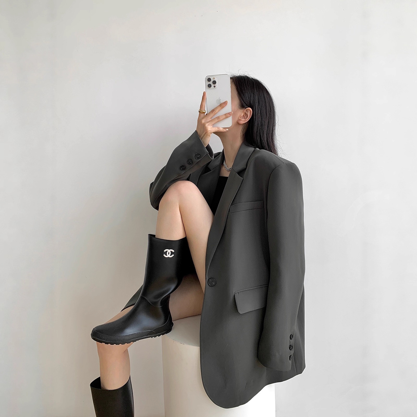 Zhou Miao Zhoumiao 2025 Spring & Fall New High-End Design Women's Black Casual Small Suit Jacket for Women