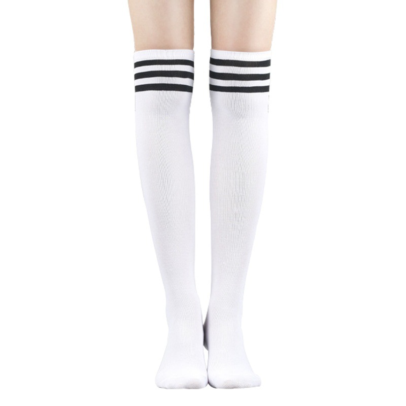 Medias sobre la rodilla japonesas rayas tres barras jacquard calcetines de mujer danza transpirable COSPIAY anime medias altas