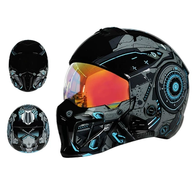 Motosiklet kaskı (dəbilqə) | Scorpion Helmet Combination Half Helmet - 856-blue-mecha-second-generation-colorful-mirror-m55-56