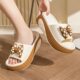 Bow Wedge Heel Thick Bottom Add One-line Women's Summer Outfit Fashionable High Home Indoor Non-slip Slippers