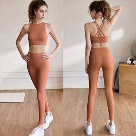 加工定制  瑜伽服套装女欧美可拆卸带胸垫美背运动背心健身二件套