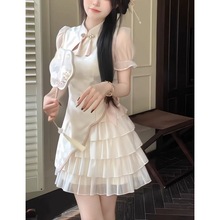 新中式国风改良旗袍裙假两件连衣裙女夏季设计感小众甜美蛋糕裙子