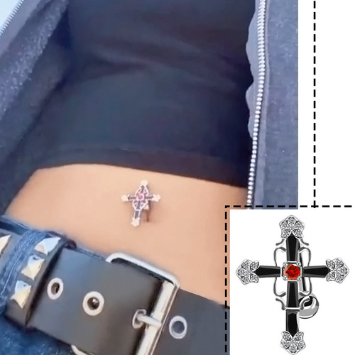 Gaby European and American love tassel cross zircon navel ring stainless steel inverted navel ring navel ornament navel nail
