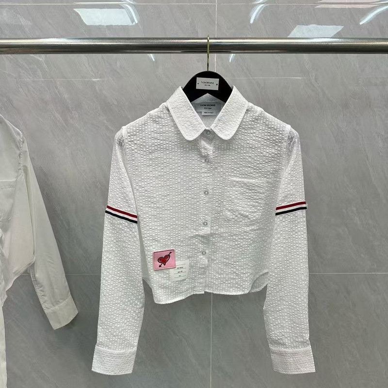 Factory Direct Tb Women's Chinese Valentine's Day Limited Double-Sleeved Webbing Navel-Baring Seersucker Shirt Casual Simple Long-Sleeved Shirt