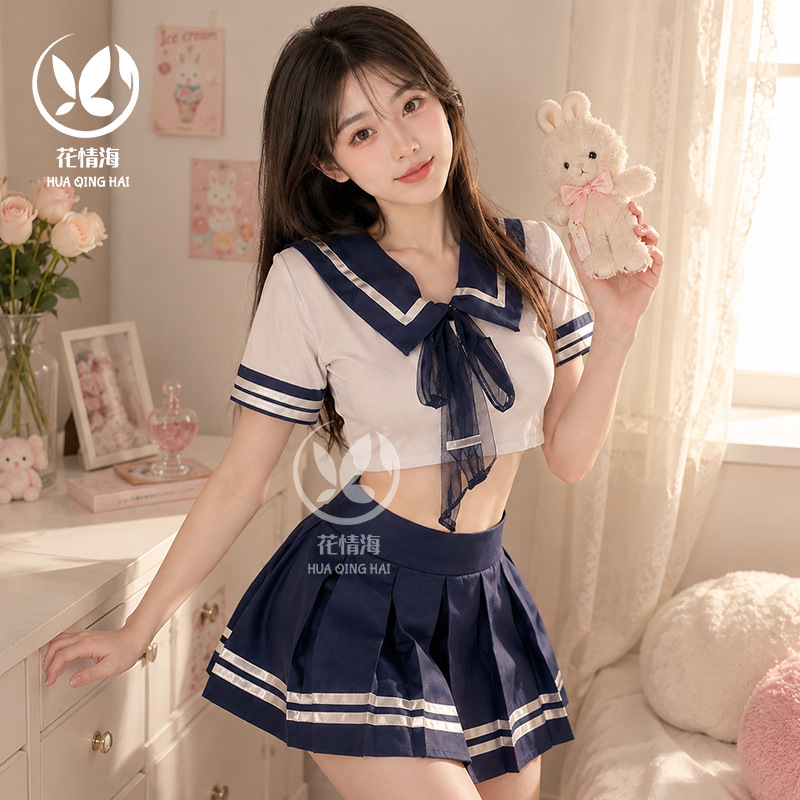 A034 navy blue student uniform [including top + skirt + tie + T pants]