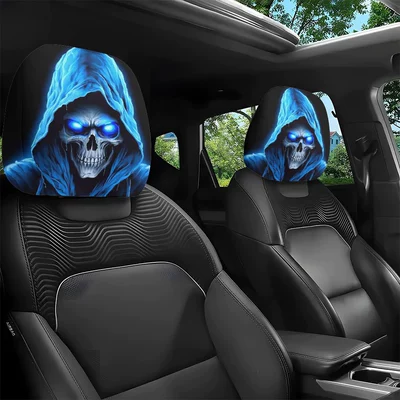 Cross-Border Hot-Selling Universal Cover, Universal seat cover - blue-ghost-skull-double-sided-printing-2-pack