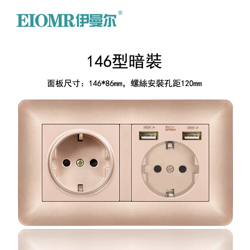 Dual European socket panel 16A, dual USB charging, multiple finishes (German/French, glass/metal)