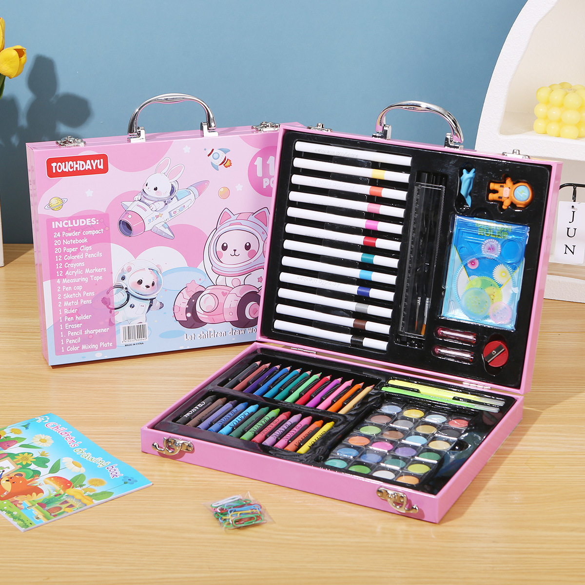 145 caja de aluminio de doble capa, bolígrafo de acuarela, juego para niños, herramienta de dibujo, caja de regalo de pintura, pintura de arte, juego completo de lujo