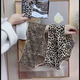 性感豹纹冰丝面膜无痕内裤透气大码中腰胖MM豹纹三角内裤棉其他