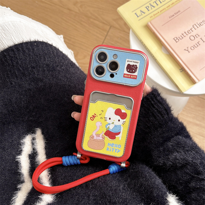 Linda flauta de serpiente rosada kt para iphone15 cordón 16ProMax Apple 14 funda para teléfono móvil 13 paquete de tarjetas 15PM