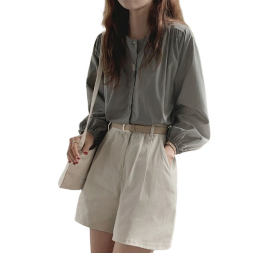 Women's Long Sleeve Shirts for Autumn/Winter 2025 Retro Stylish Casual T-shirts with Round Neck Loose Student Top Trendy