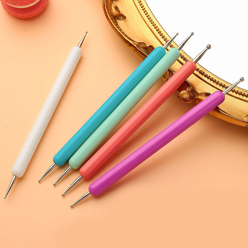 Cross-Border Nail Art Pens, Set of 5, Macaron Color Double-Ended Nail Art Dotting Pens, Rhinestone Pens, Dotting Pens, Flower Pens, Polka Dot Pens