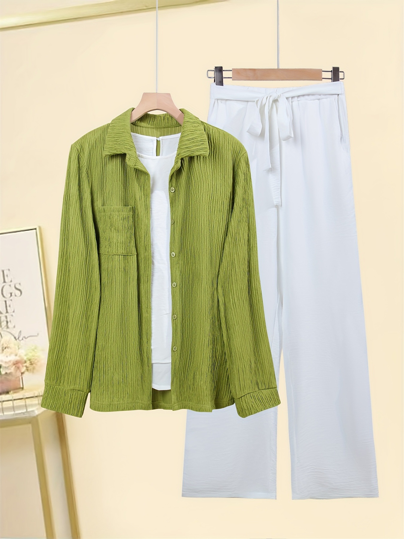 3-Piece Spring Summer Casual Set, Relaxed Cardigan, Sleeveless Top & High-Waisted Wide-Leg Pants, Comfortable Outfit For Women_ecoleips.com