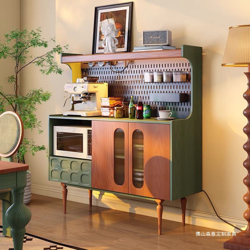 Nordic Medieval Dining Side Retro Simple Storage French One-Piece Solid Wood Living Room Wall Wine Cabinet Kitchen Storage Cabinet