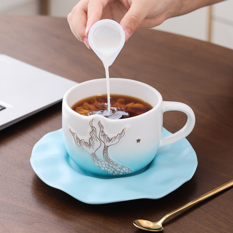 Sirena taza de café taza de concha taza de cerámica souvenirs cafetería de regalo en la tienda impresión de regalos LOGOTIPO publicitario
