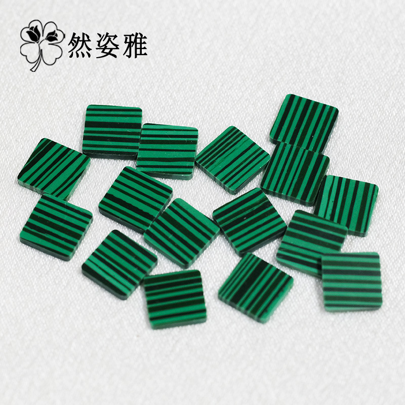 Wuzhou Gem Double Plane Synthetic Malachite Geometric Square Square Bare Stone Pendant DIY Jewelry Accessories