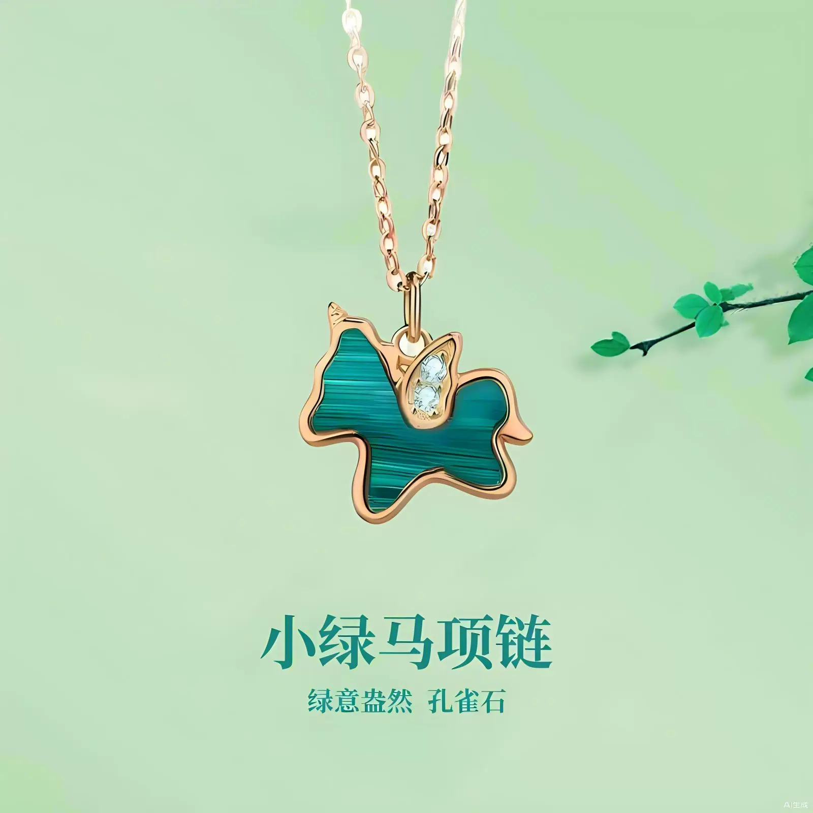 银贝天然孔雀石银 项链女小众轻奢高级感贝母独角兽吊坠纯银饰品