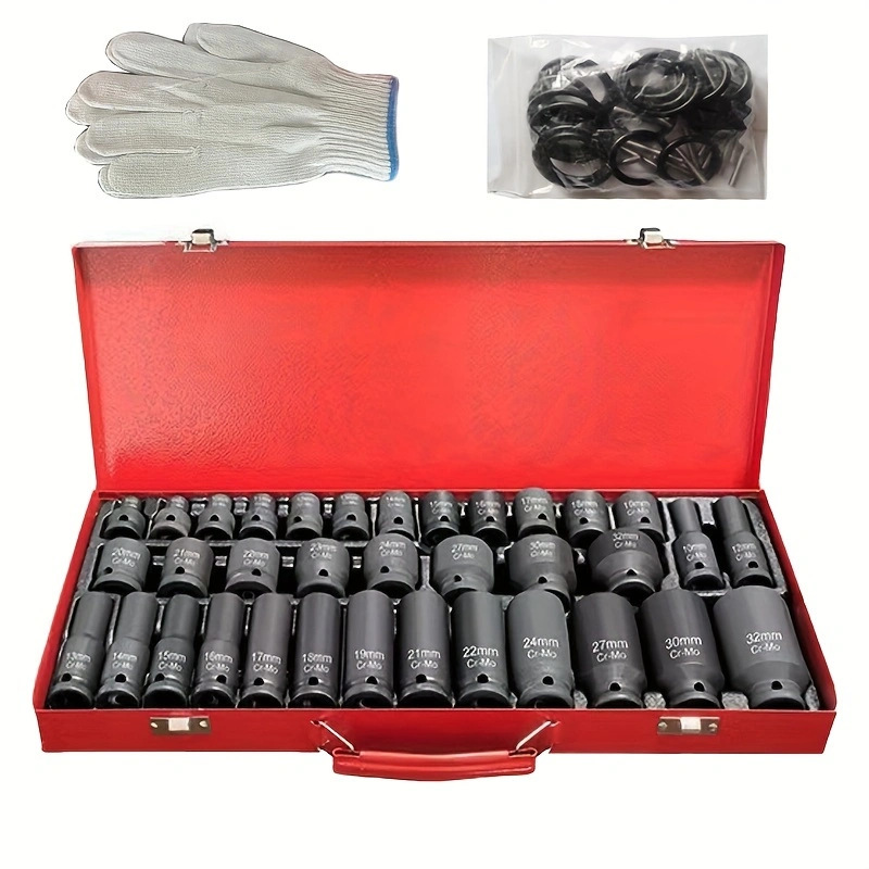 Juego de dados neumáticos 1/2” de 35 piezas, incluye vasos largos y cortos, kit profesional para herramientas neumáticas