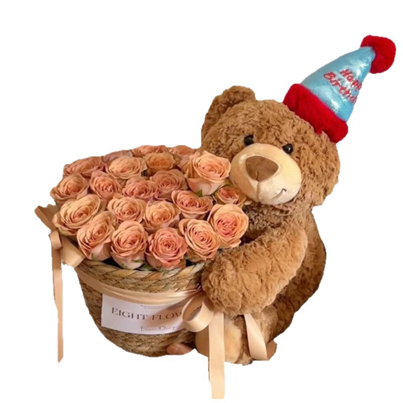 Regalos de cumpleaños flores jabón muñecas osos pequeños ramos de flores Teddy oso abrazar barril flores simuladas para regalos de novia