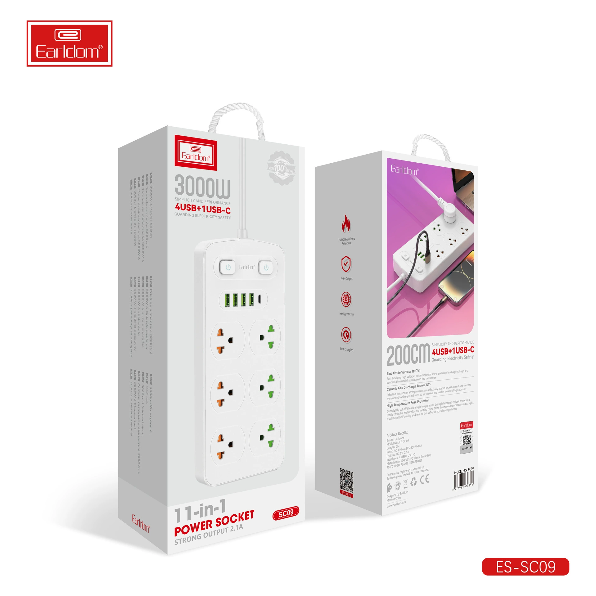 Multi-function intelligent power strip PD port + 4 USB multi-hole socket high-power wiring board computer multi-interface notebook