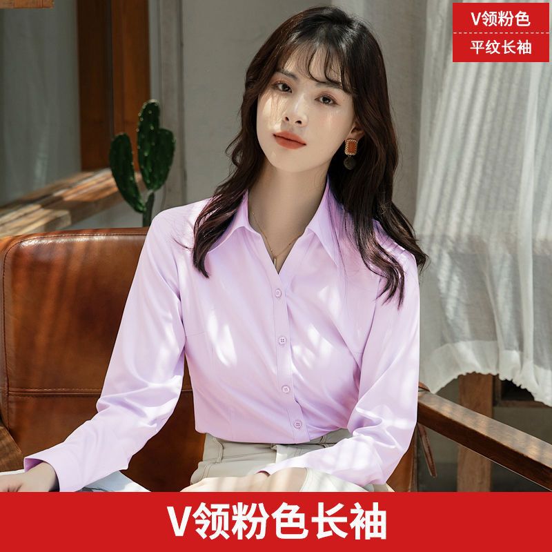 白いシャツの女性の長袖と春の新商品の作業服の正装の工装の半袖の黒と青の職業の服の女性の白いシャツ|undefined