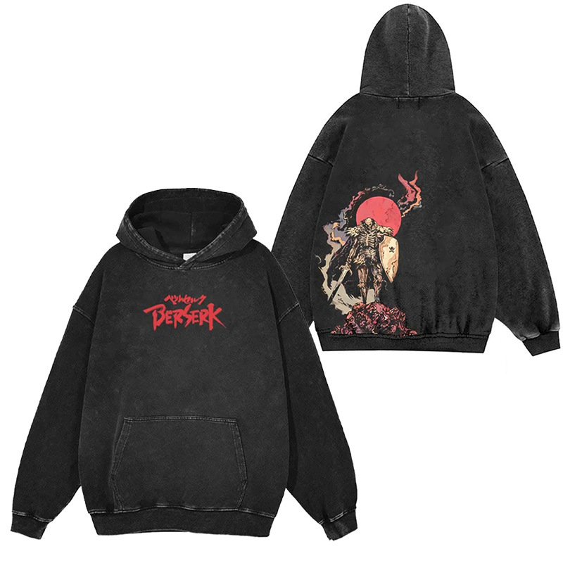 Japanese classic simple Cartoon Cartoon vintage oversize high street vintage washed batik hooded sweater