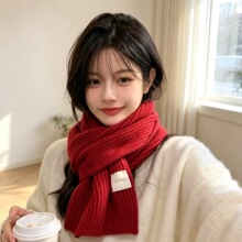 新款韩版毛线针织围巾女冬季纯色学院风氛围感情侣旅游拍照围脖