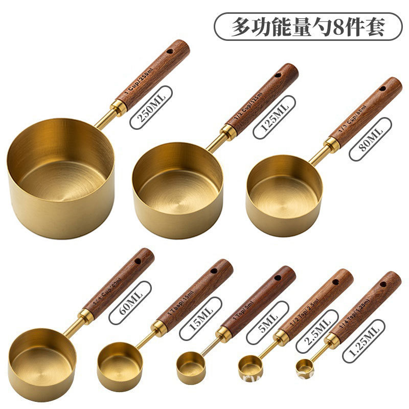 実木計量カップ計量スプーンセット台所焙煎ツールスケール付き計量スプーンステンレス計量スプーン8点セットスポット|undefined