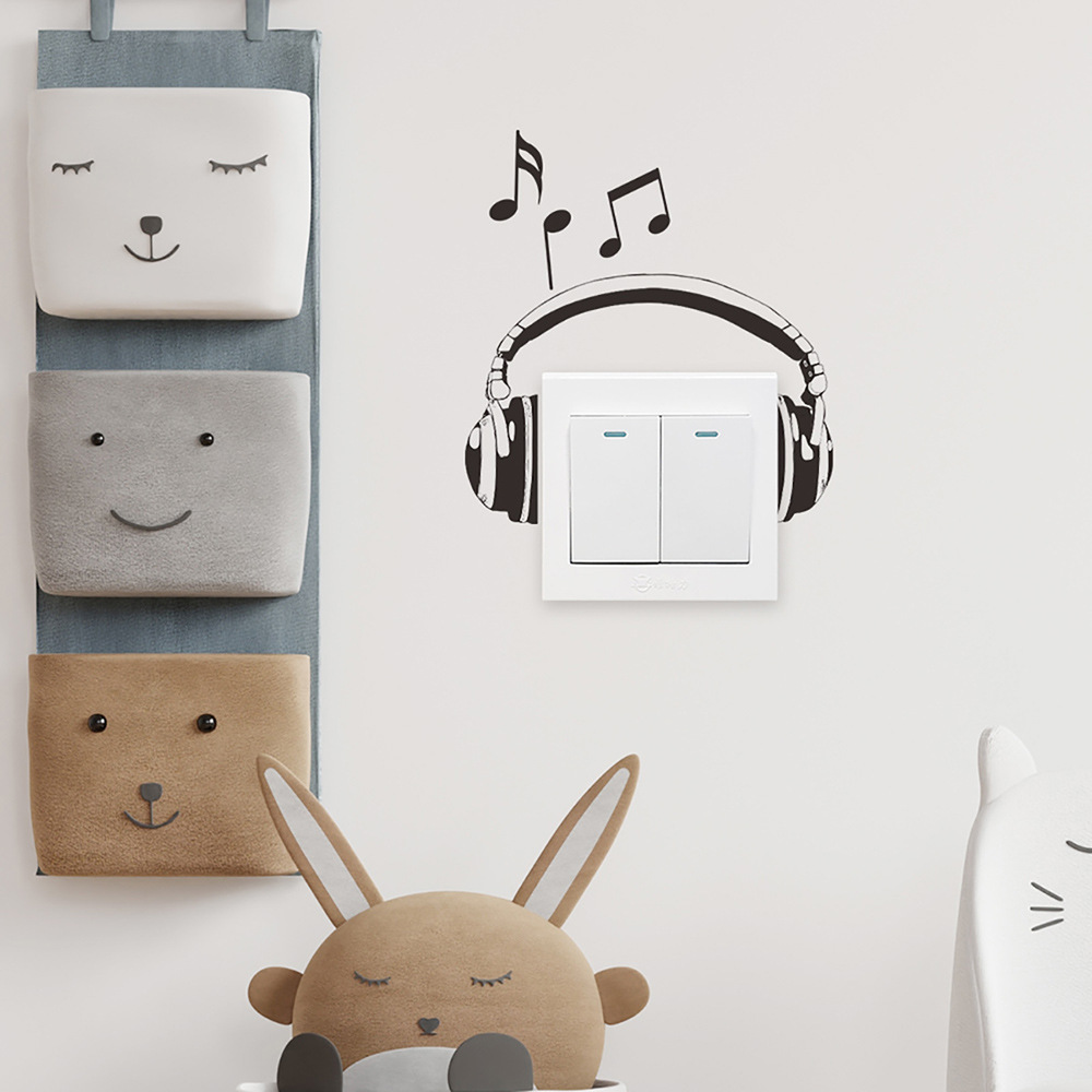 尚易SPZ-KG090创意耳机音乐墙贴可移除PVC开关装饰厂家批发开关贴