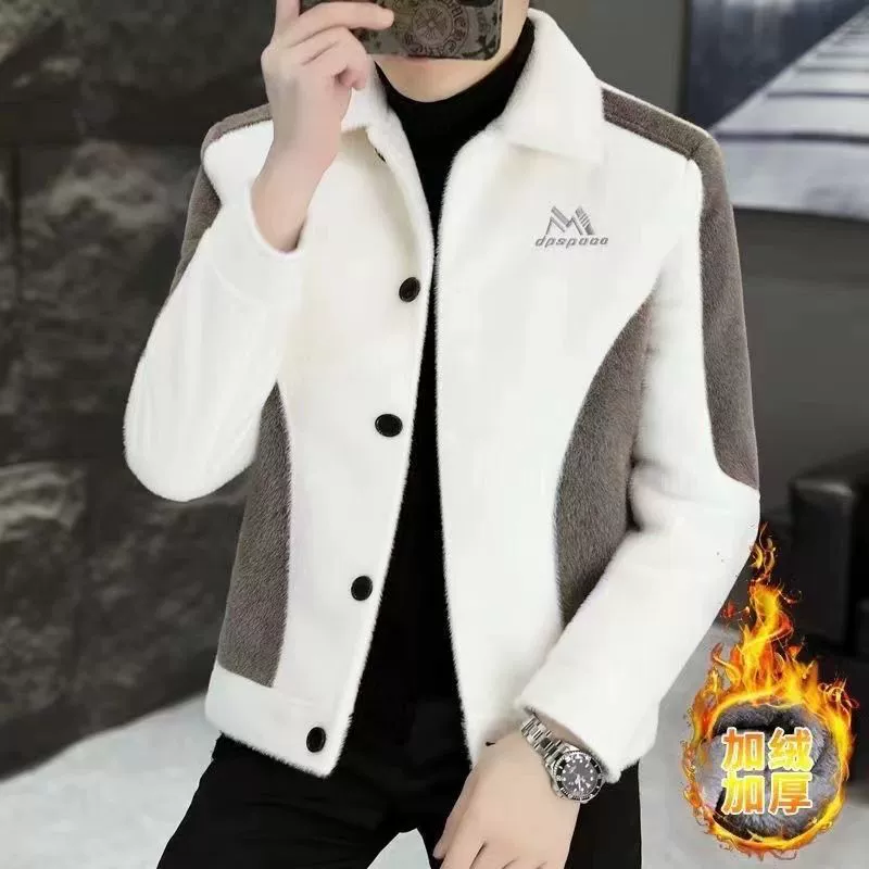 Высококачественное мужское новое шерстяное пальто с бархатом и утолщенной зимней трендовой курткой, теплое шерстяное пальто с норковыми лацканами
