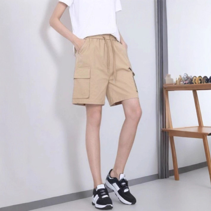 Cargo Shorts Harajuku Wide-Leg Casual High-Waisted Slimming Extended Plus Size Summer Bright Style Outfit