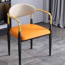 意式轻奢高级感茶桌主人椅超纤皮酒店餐椅家用茶台不锈钢靠背椅子