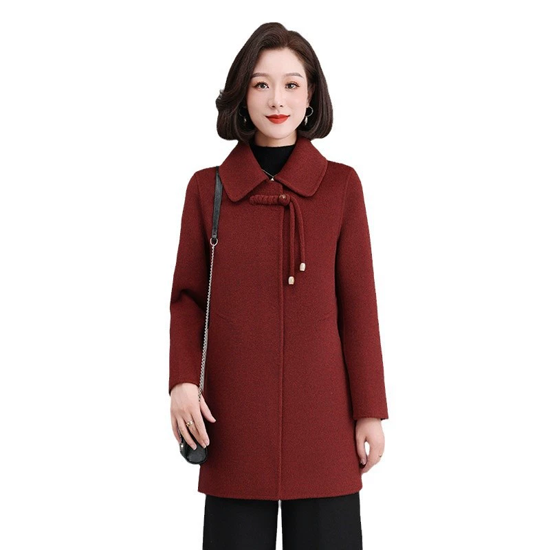 Двустороннее бархатное шерстяное пальто для женщин среднего и длинного двухстороннего бисера для женщин среднего и пожилого возраста новый шерстяной шерстяной шерстяной куртки осенью и зимой