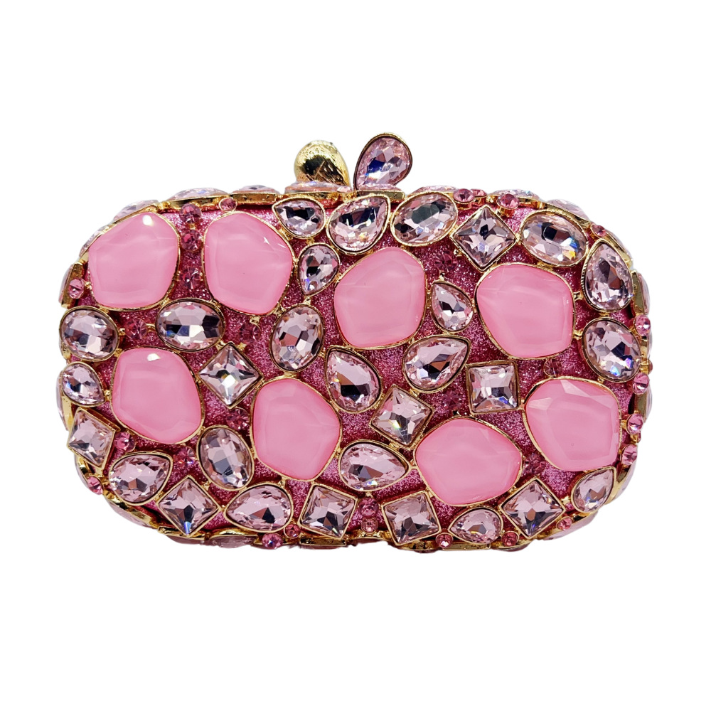 Seleccione estrictamente el nuevo paquete de diamantes de cristal transfronterizo, bolsas de mano de mujer, bolsas de cena de diamantes huecas, embrague de piedra duro
