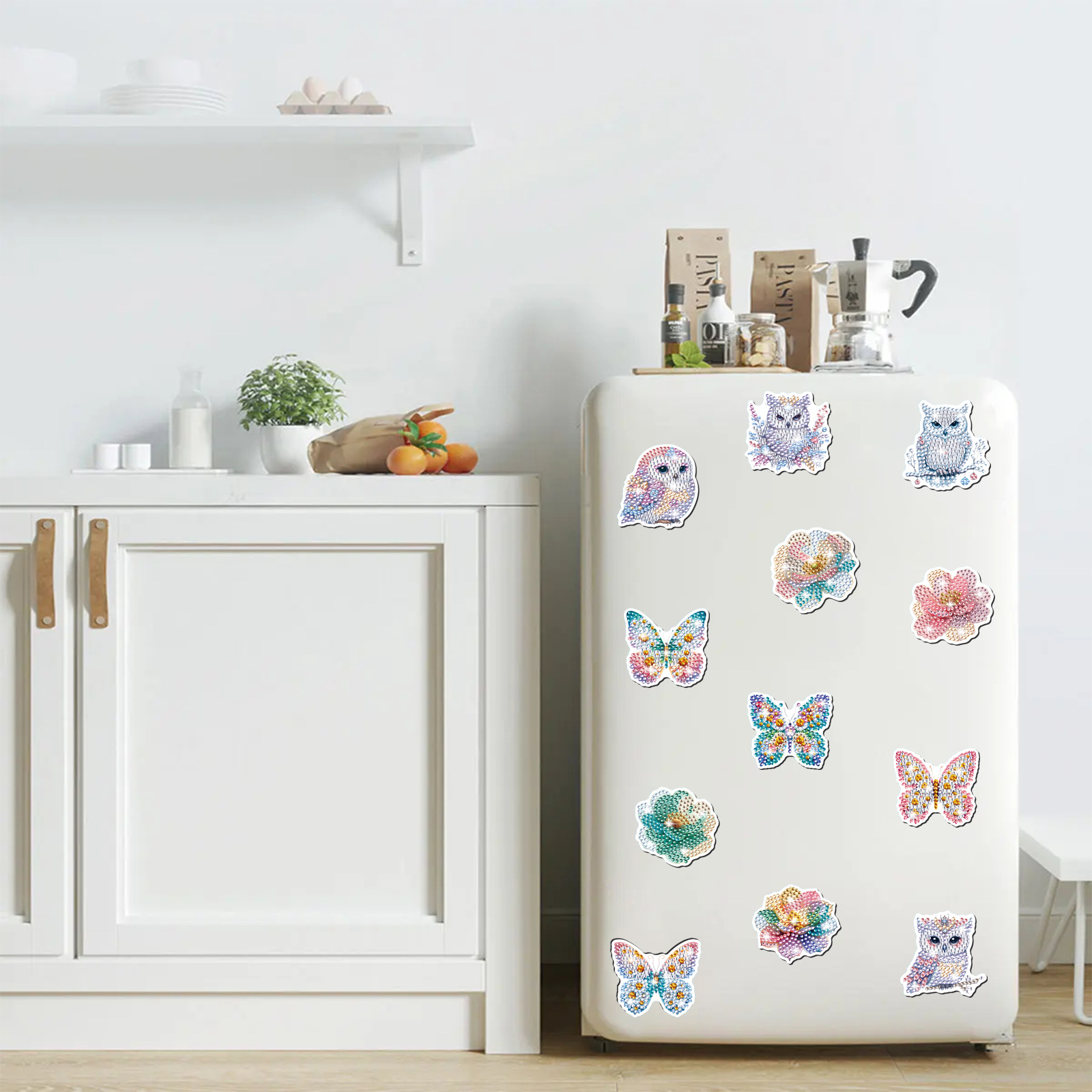 Diamante de absorción magnética pintura pegatinas de refrigerador búho flores mariposa pintura de diamantes hecha a mano diy juguetes pegatinas de diamantes al por mayor