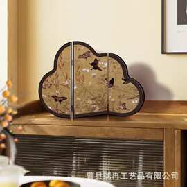 新中式桌面装饰屏风入户旋转折叠小屏风背景画可折叠摄影装饰道具
