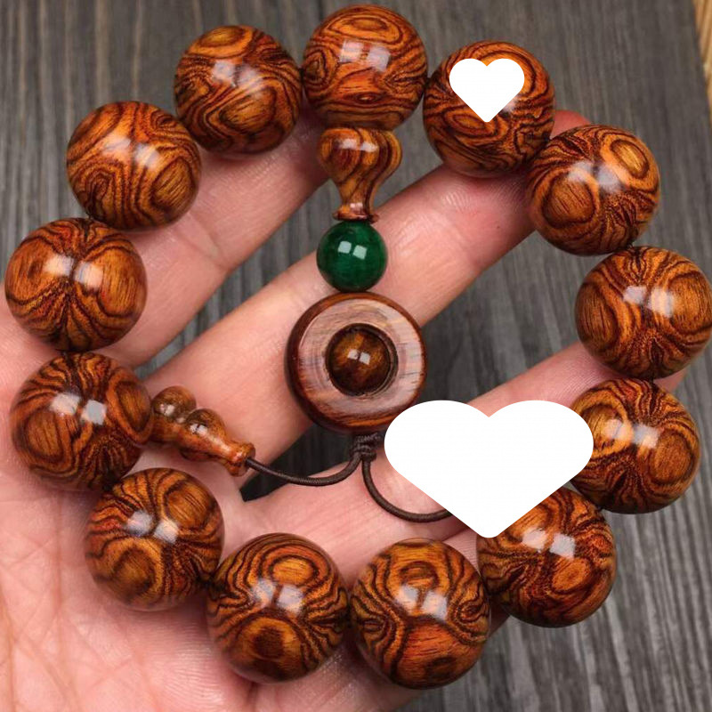 海南黄花梨手串男士鬼脸对眼海黄佛珠男文玩老料