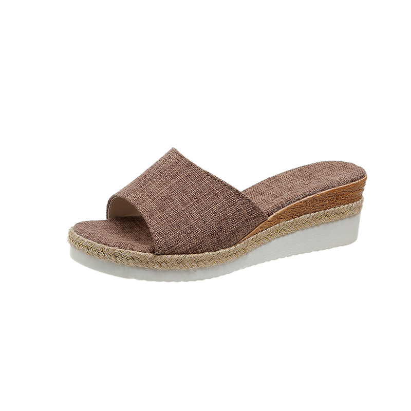 Women's Casual Rope Flip Flops, Summer Export Wedge Heel Plus Size Sandals, Thick Soled Fabric Platform Shoes_voghion.com