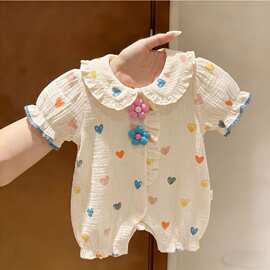 2026夏季婴儿衣服宝宝短袖连体衣薄款满月公主百天哈衣爬服夏装女