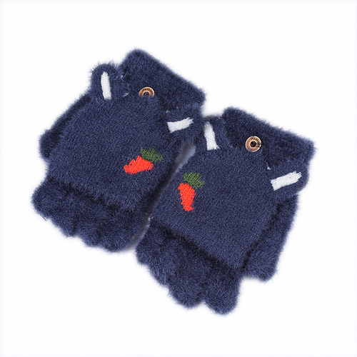 MEETSUNNY New Knitted Gloves Women's Thickened Girls Cute Writing Half Finger Flip Christmas Deer Gloves