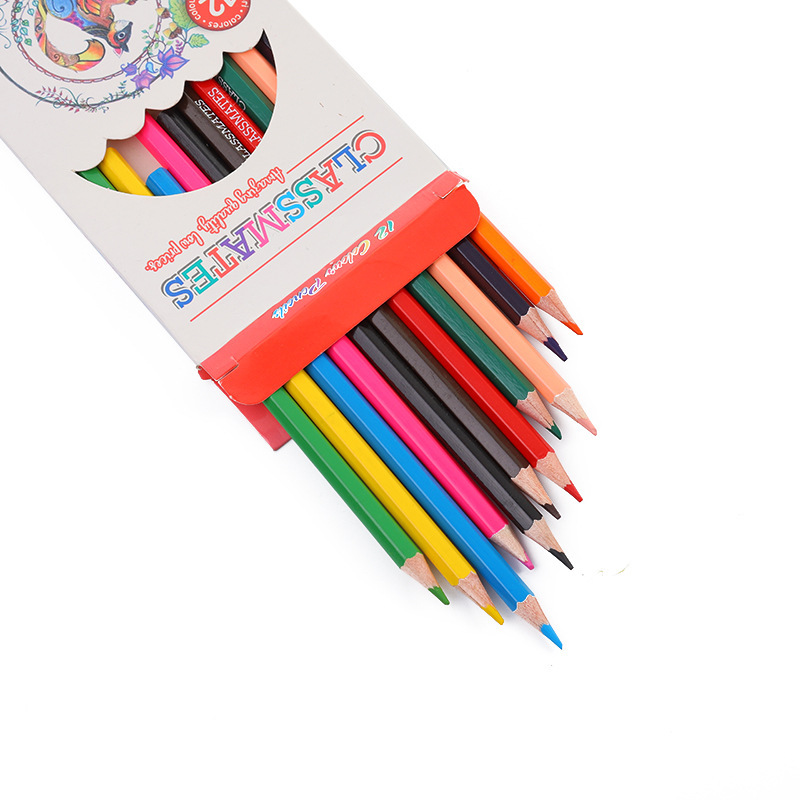 Papelería al por mayor lápiz de color 24 color dibujos animados escritura pluma de madera kindergarten niños regalo premio en stock