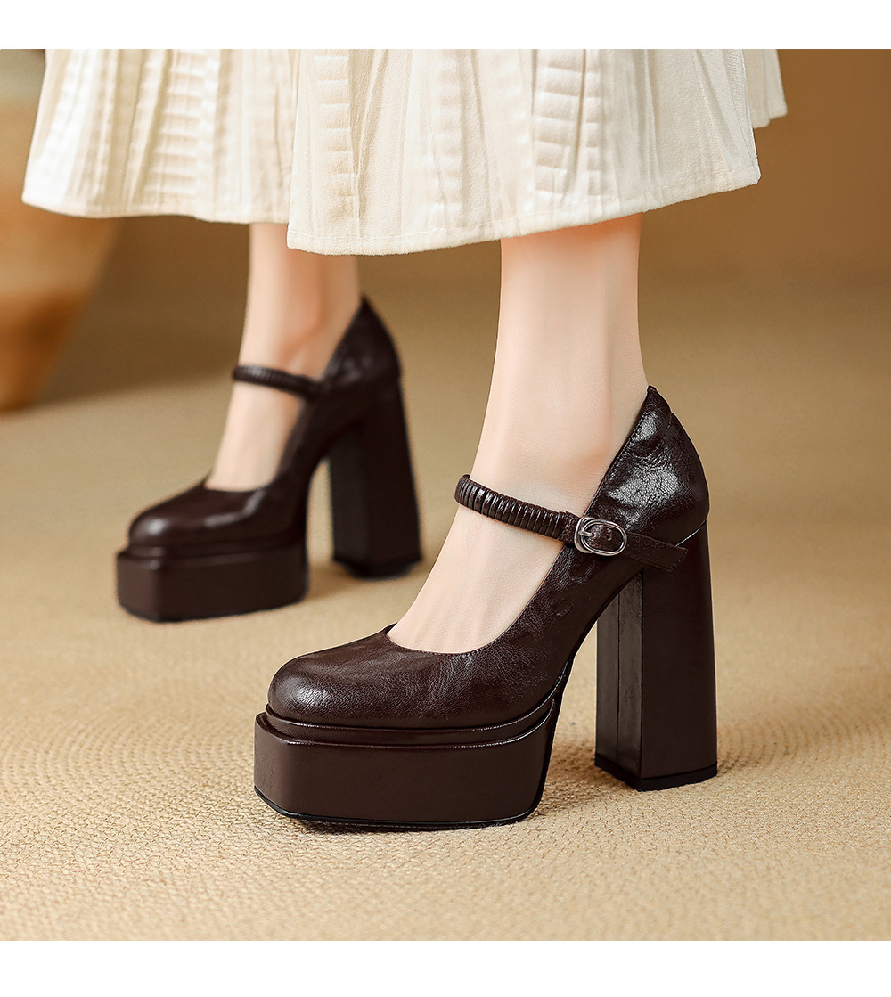 Giày cao gót nữ mũi nhọn quai ngang đế xuồng platform gót 9 cm — màu nâu, màu đen chi tiết 6