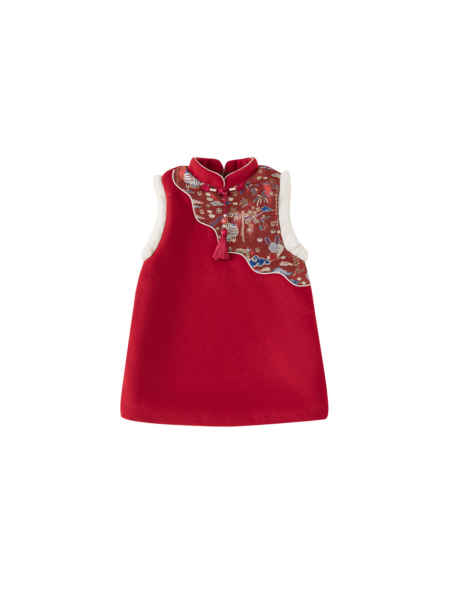 Yubao ropa infantil de niñas de Año Nuevo vestido de invierno chino nuevo chaleco de Año Nuevo vestido de chaleco de cheongsam vestido de año nuevo