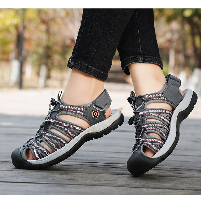 Dép sandal nữ bít mũi quai ngang, đế cao su chống trượt, phù hợp đi biển và dạo phố — 7237 màu đen, 7237 xám hồng, 7237 đen xám, 7237 đỏ hoa hồng chi tiết 13