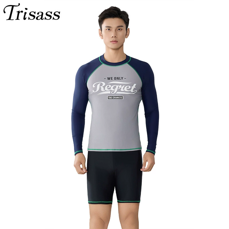 Trisass 2025 новый спортивный мужской купальник из двух частей с длинными рукавами, рашгард, размер 100kg