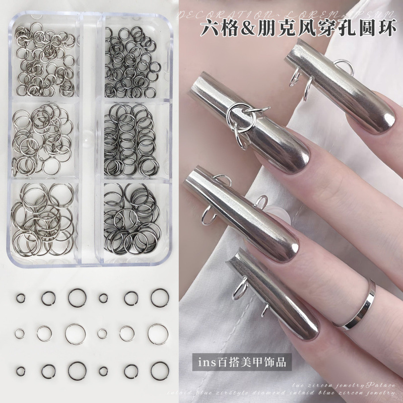 6-Hole Perforated Round Ring Nail Art Accessories, Popular Cross-Border European and American Style Round Metal DIY Wearable Nail Decorations